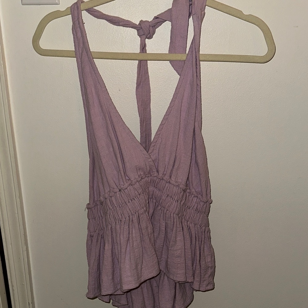 Lavender Sleeveless and Backless Ruffle Top